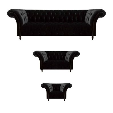 Schwarze Textilsofas Designer Wohnzimmer Luxus Sitzgarnitur Möbel 3tlg