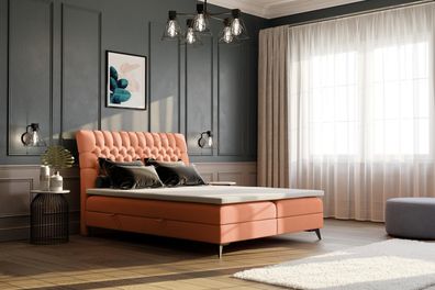 Chesterfield Boxspring Bett Doppel Design Betten Polster Kasten Funktion Hotel