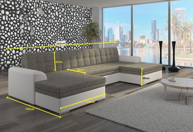 Klassisch Design Ecksofa Vento Bettfunktion Couch Leder Polster Textil Sofas Neu