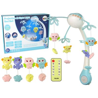 Kinderbett-Karussell Projektor Pilot Melodien Tiergeräusche Blau