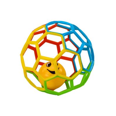 Bunter Gummiball mit Rassel und Glöckchen für ein Baby