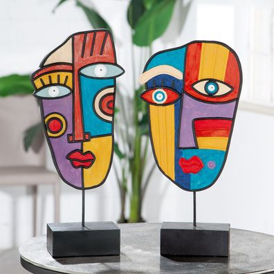 Casablanca Skulptur, "Abstrakt", Gesichtsmotiv, Kunstharz, mehrfarbig, , 2 Stück