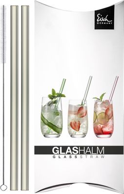 Eisch Vorteilset 12 Stück Glashalm-Set 998/12 grau (2x) mit Bürste im GK Gentleman