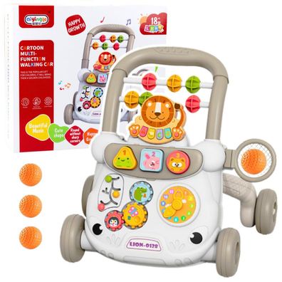 Pädagogischer Lauflernwagen Interaktive Schiebeblöcke Uhr Zahnräder Grau