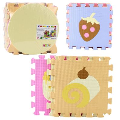 Weiche Puzzle-Lernmatte EVA-Schaum, Früchte, Süßigkeiten, Pastell, 16-tlg