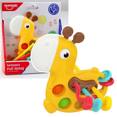 Sensorisches Spielzeug Giraffe zum Ziehen von Fäden Gelb