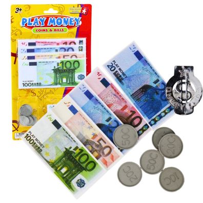Set Spielzeuggeld Euro-Banknoten Münzen Euro-Anhänger
