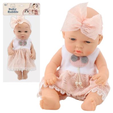 Babypuppe im rosa Kleid, mit Haarband, beweglichen Armen und Beinen, 30 cm