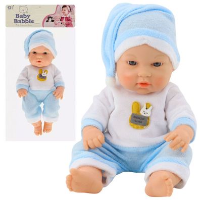 Babypuppe im blauen Schlafanzug, mit Mütze, beweglichen Armen und Beinen, 30 cm