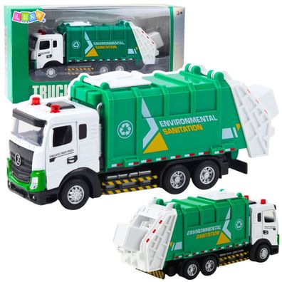 Müllwagen für Kinder, Metallkabine, Mülltonne, Lichter, Geräusche, Grün