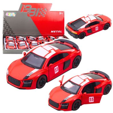 Sportwagen aus Metall, Rückziehfunktion, Lichter, Geräusche, Rot, 1:43