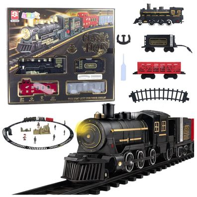 Elektrischer Zug, Lokomotive, Waggons, Gleise, Lichter, Geräusche