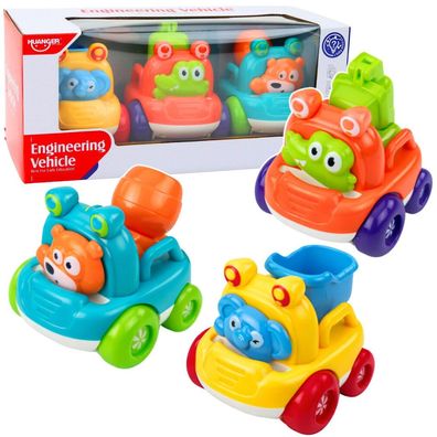 Set mit Baustellenfahrzeugen und Tieren für Kleinkinder, bunt, 3-teilig