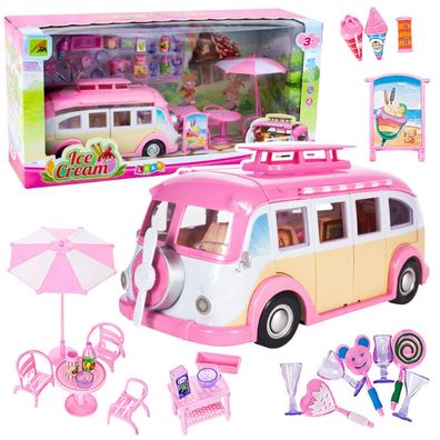 Ica Cream Car Camper Eisdiele für Puppen, faltbar, rosa