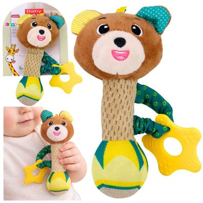 Plüsch-Teddybär-Rassel mit Beißring und Quietscher für Babys
