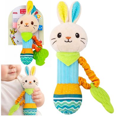 Plüschhasenrassel mit Beißring und Quietscher für Babys