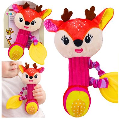 Plüsch-Hirschrassel mit Beißring und Quietscher für Babys