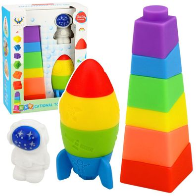 Set aus Gummibausteinen Turm Rakete Kosmonaut Bunt 11-teilig