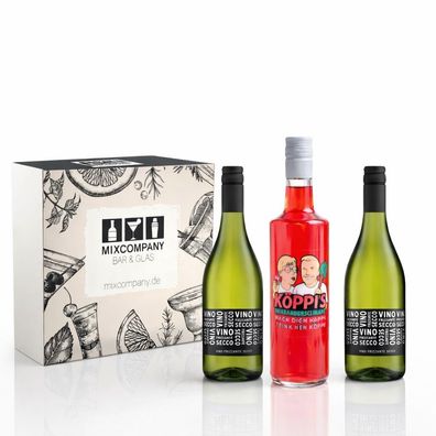 Köppi’s Party Spritz Geschenkset – Rhabarberschnaps 0,7 l (15% Vol.) & 2× Vino