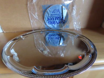Servierplatte Vorlegeplatte Beilagenplatte oval mit Muster Metall ca.45,5 cm lang