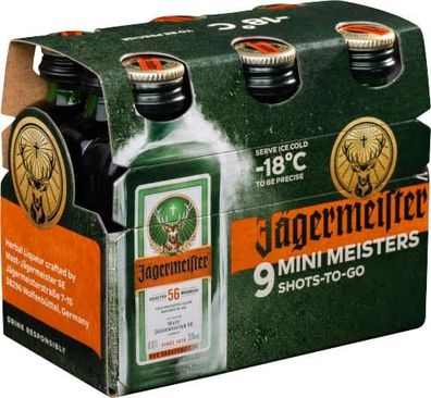 Jägermeister Original Kräuterlikör 35 % vol. 9 x 20 ml (9er Pack Miniaturen)