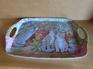 Serviertablett Tablett Motiv 3 Katzen und Blumen ca. 40 x 25,5 cm Kunststoff