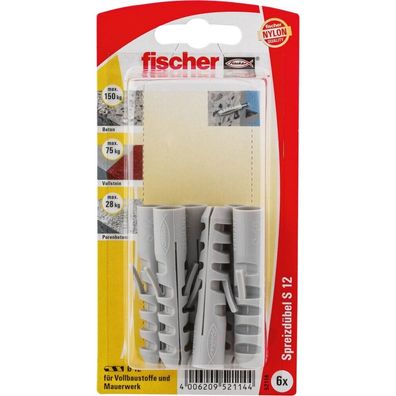 fischer Spreizdübel Dübel S 12 K (grau, 6 Stück)