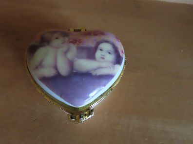 Pillendöschen Tablettenkästchen Pillenschatulle Herzform mit 2 Engel