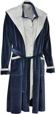 Morgenmantel Pluto CORAL- Nicki mit Kapuze, gebunden - Fb nachtblau- Gr 36- 46