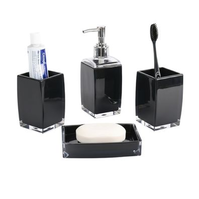 Badaccessoire-Set 4-teilig, Seifenspender, Zahnbürstenhalter, Schale & Organizer