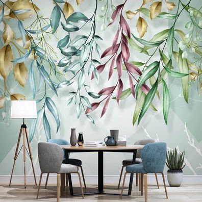Pflanzen Handgemalte Aquarellblätter Vliestapete 3D Tapete Wohnzimmer 10296