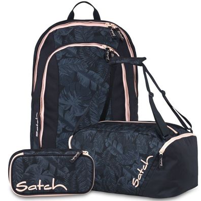 satch Set aus air + Sporttasche + Schlamperbox 26, Midnight Jungle, Mädchen & Jungen