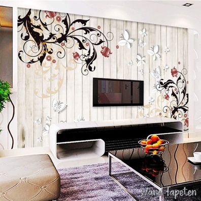 3D Holz Blumen Wandtapete - Handgemalte Struktur für dekorative Wohnräume 7203