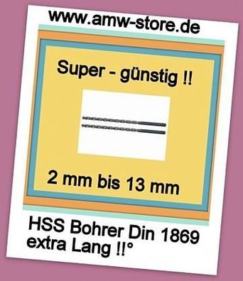 HSSG Spiralbohrer Din1869 extra lang 2,0 bis 13,0 mm HSS Bohrer Metallbohrer