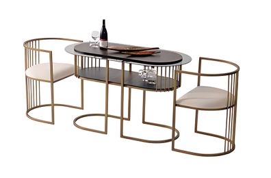 Schmaler Ovaler Tisch Seitentisch mit Sessel Bistro Restaurant Möbel 3tlg