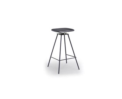 Moderner Barhocker mit schwarzem Sitz und schwarzem Metallgestell