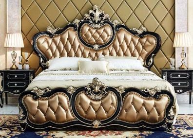 Schlafzimmer Set Kunstleder Bett Luxuriöses 2x Nachttische Komplett 3tlg