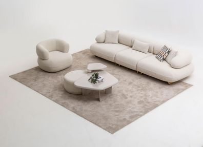 Moderne Wohnzimmer Sitzgarnitur Stoffsofa Couchtisch Sessel Tisch