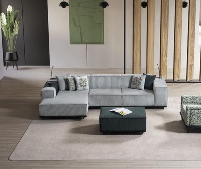 Modernes Graues Ecksofa Wohnzimmer Couch Luxus Stoffmöbel Eckcouch
