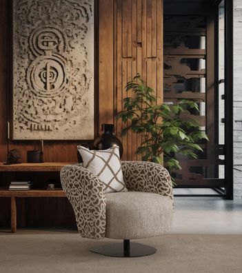 Stilvoller Beiger Stoffsessel Hochwertiger Wohnzimmer Loungesessel