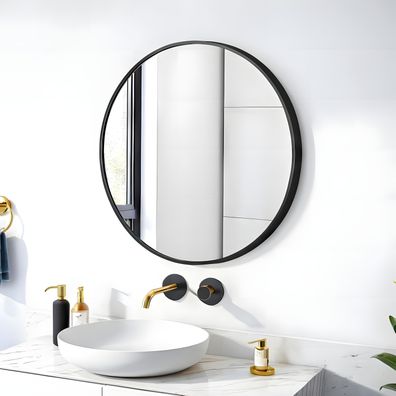 Minimalistischer runder Wandspiegel in schwarzem Metallrahmen