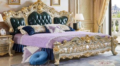 Stilvolles Schlafzimmer Holz Klassische luxuriöse Möbel Bett + 2x Nachttische