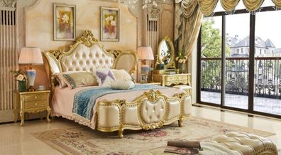 4tlg. Schlafzimmer Set Luxuriöse Schminktisch klassische Möbel Holz Bett