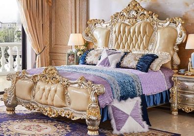 Klassische Möbel Holz Luxuriöses Bett + 2 Nachttische Schlafzimmer Set