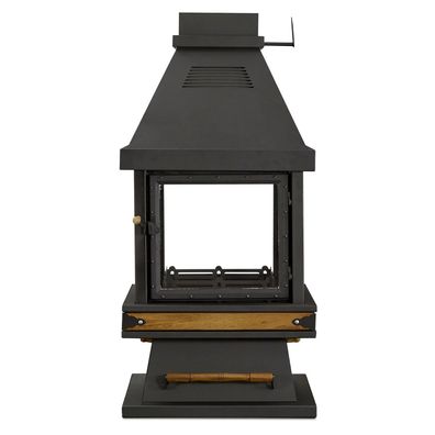 Schwarzer Edelstahl-Holz Kamin modern stilvoll
