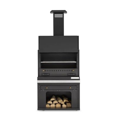 Schwarzer Edelstahl Grillkamin im modernen Design für Garten