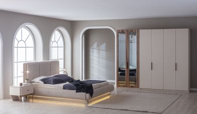 Modernes Bett Set mit Nachttisch und Schrank für jedes Interieur