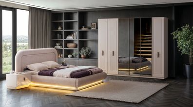 Hochwertiges Bett Set mit Nachttisch und Schrank für Schlafzimmer