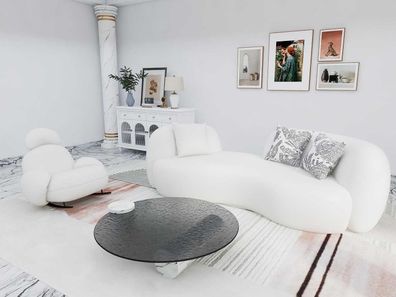 Weiße Wohnzimmer Sitzgarnitur Stilvoller Dreisitzer Schaukelstuhl