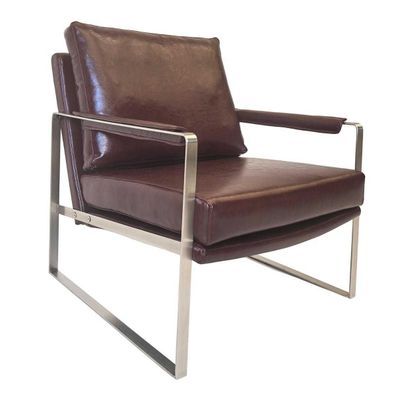 Brauner Ledersessel Designer Metall Armlehnen Wohnzimmer Lehnsessel